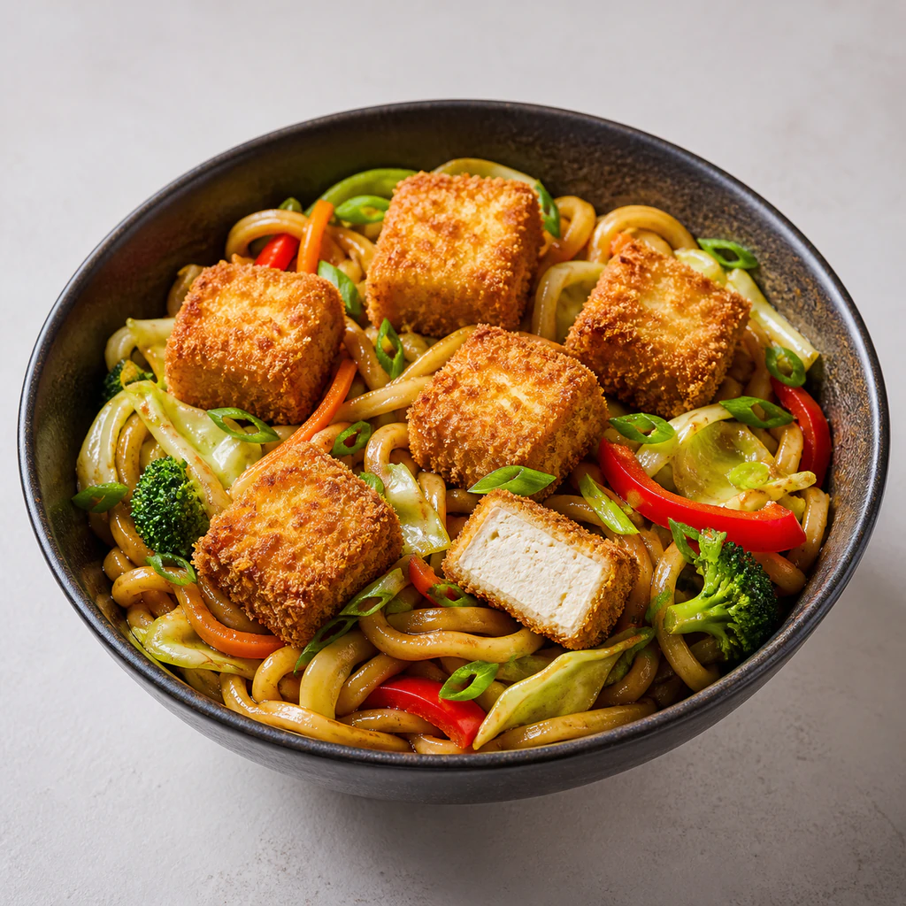 Yaki Udon Noodle with Tofu and vegetables