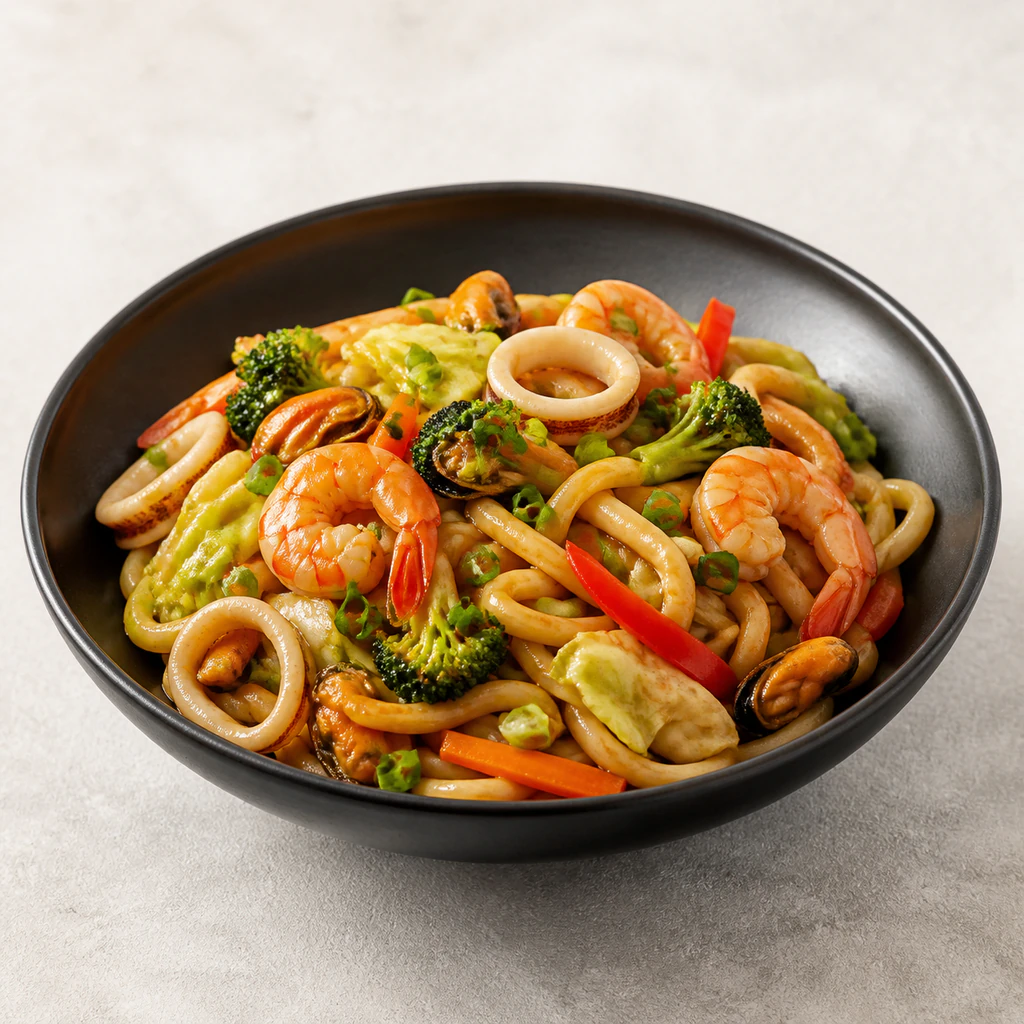 Yaki Udon with Seafood and Vegetables