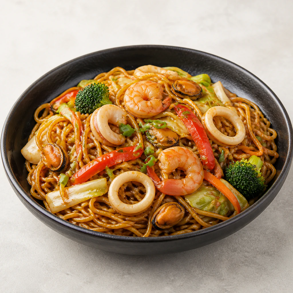 Yakisoba Mixed Seafoods Noodles with Vegetables