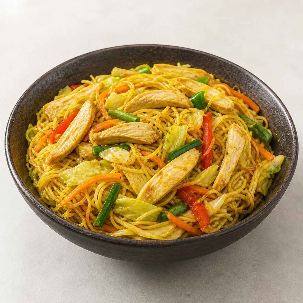 Singaporean Chicken Noodles with Vegetables