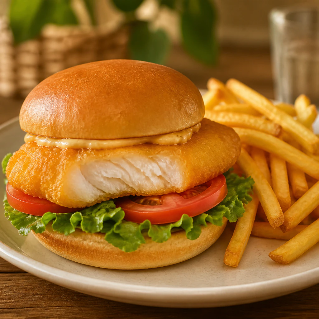 Fish burger with fries