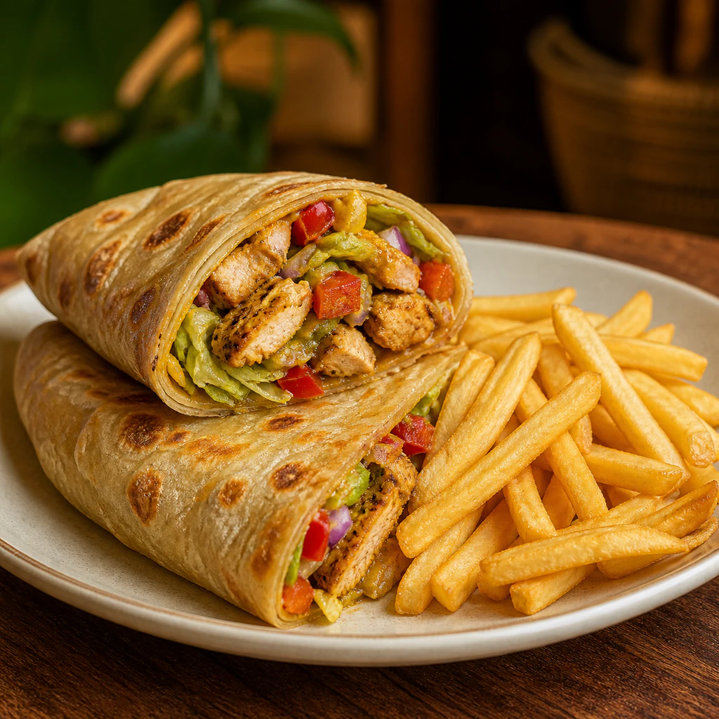 Chicken wrap with fries