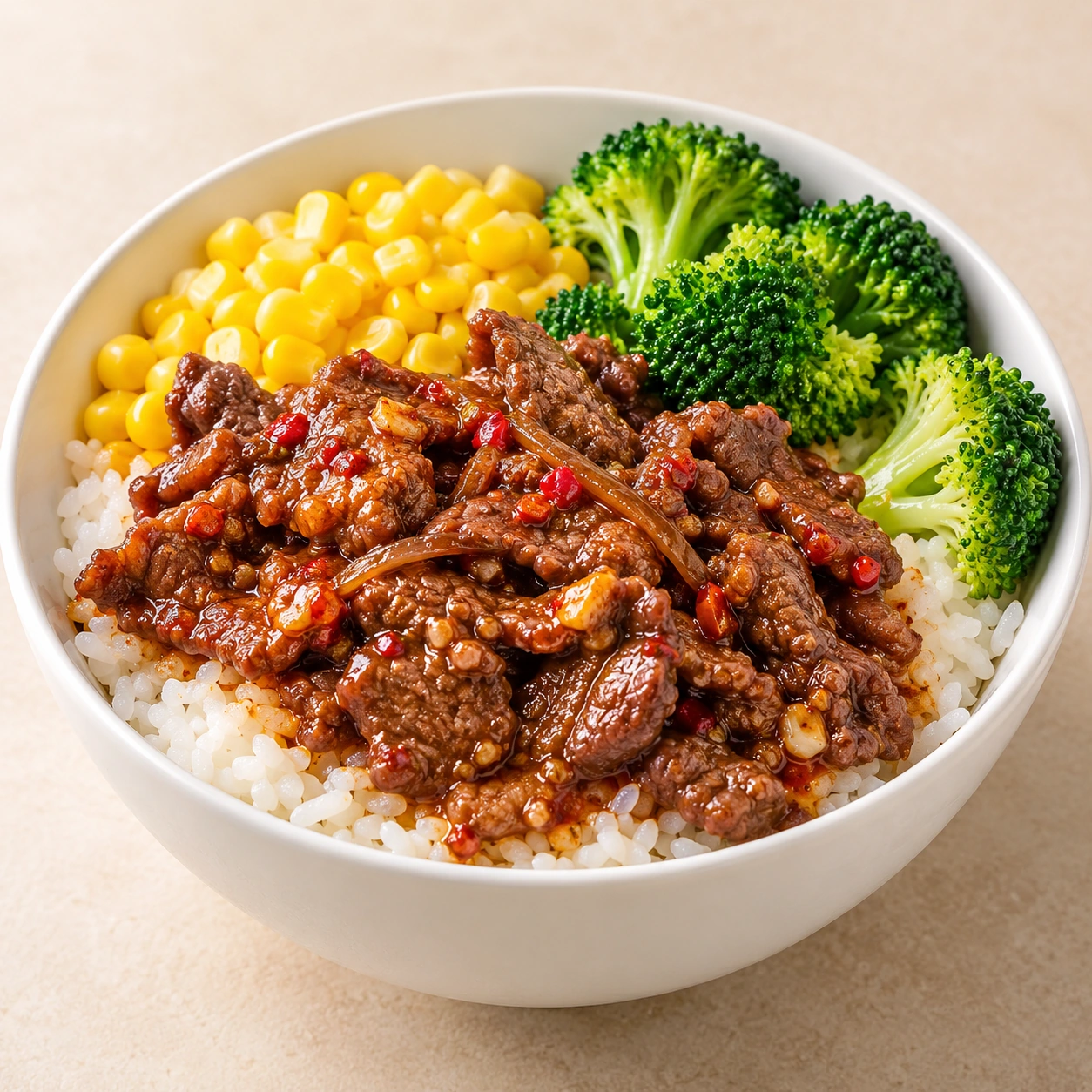 Sautéed Spicy Beef Rice Bowl
