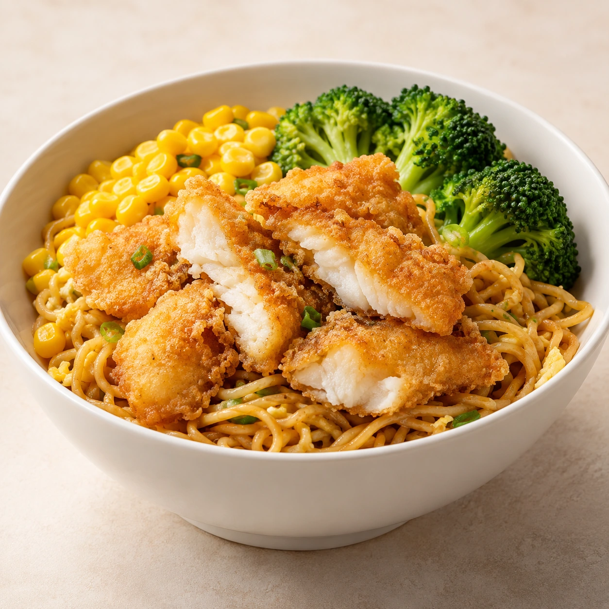 Fried Fish Fillet Noodle Bowl
