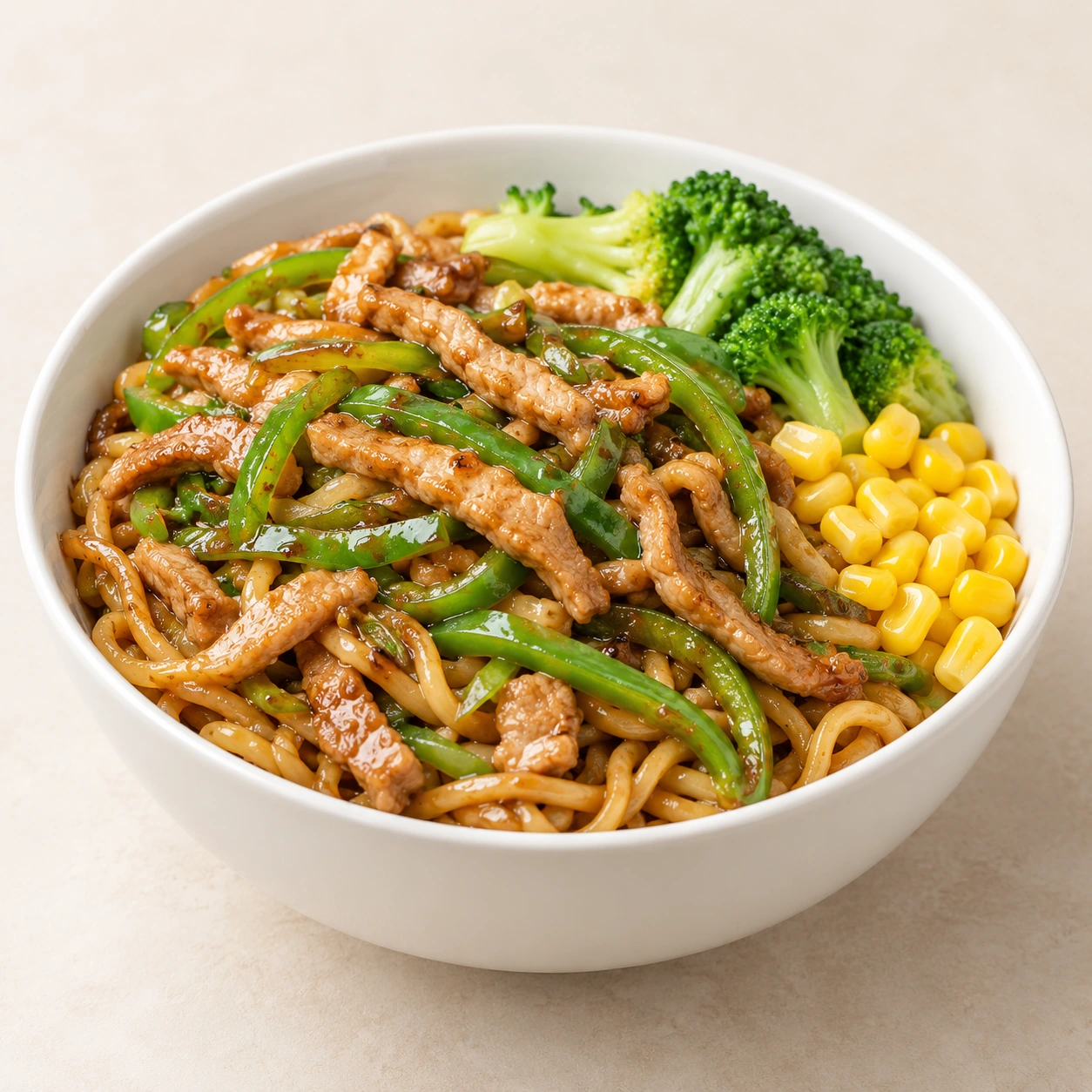 Green Pepper Shredded Pork Noodle Bowl