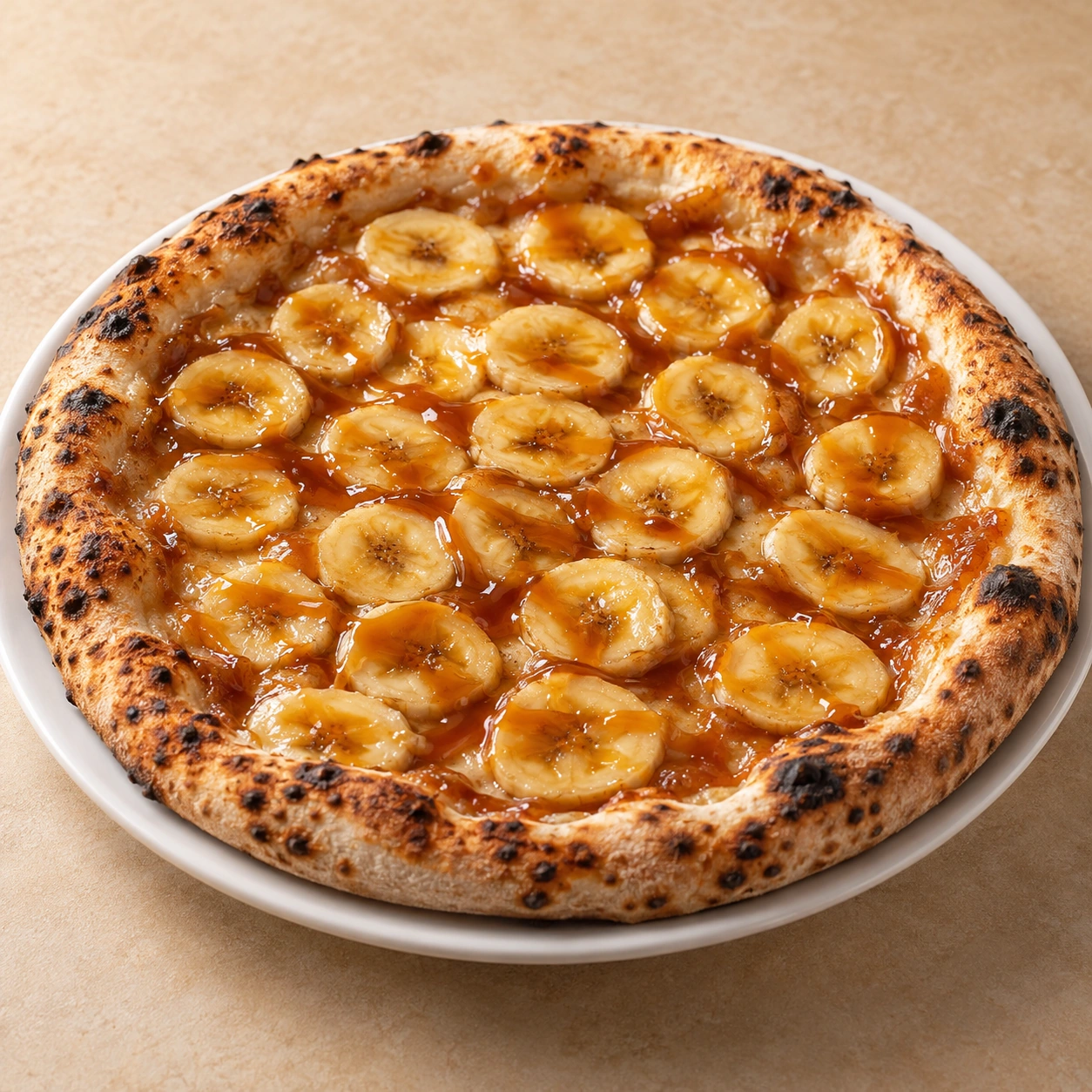 Banana & caramel pizza dessert