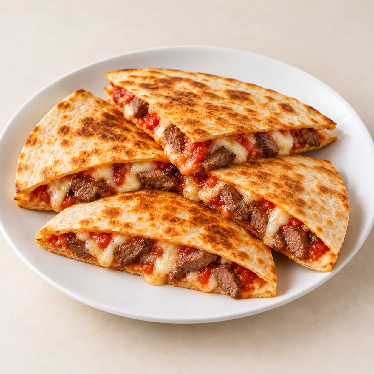 Steak pizzas quesadillas