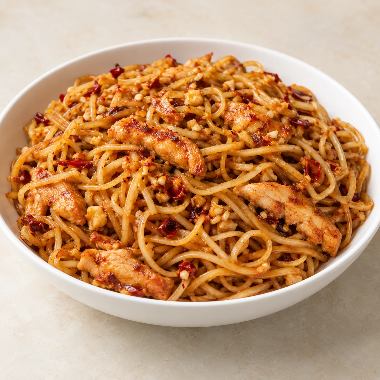 Chilly Garlic Fried Noodles Chicken